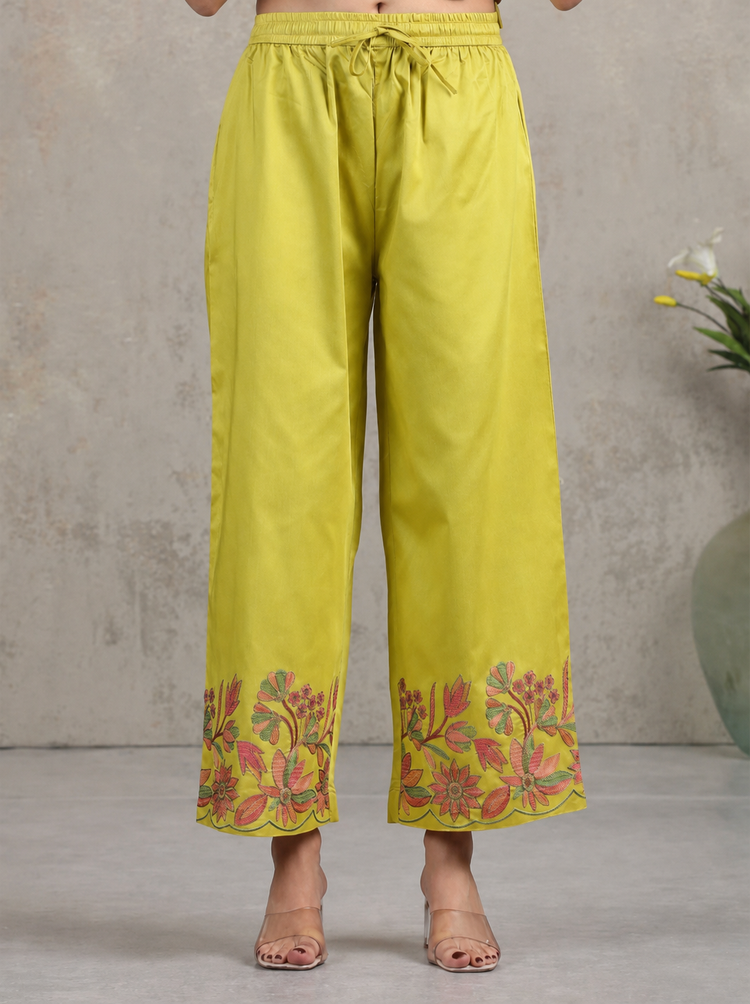 Lime Green Floral Embroidered A-Line Co-ord Set