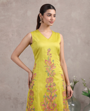 Lime Green Floral Embroidered A-Line Co-ord Set
