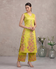 Lime Green Floral Embroidered A-Line Co-ord Set