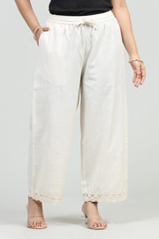 Off White Cotton Flax Palazzo for women and girls