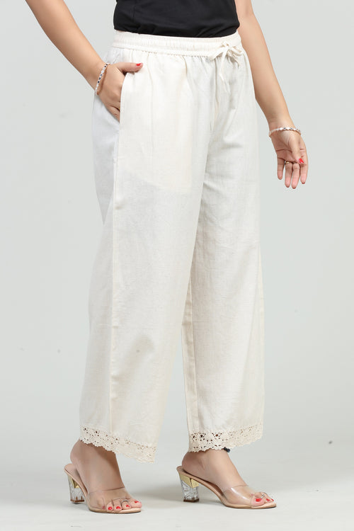 Off White Cotton Flax Palazzo for women and girls