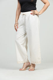 Off White Cotton Flax Palazzo for women and girls