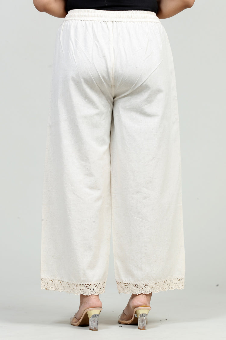 Off White Cotton Flax Palazzo for women and girls