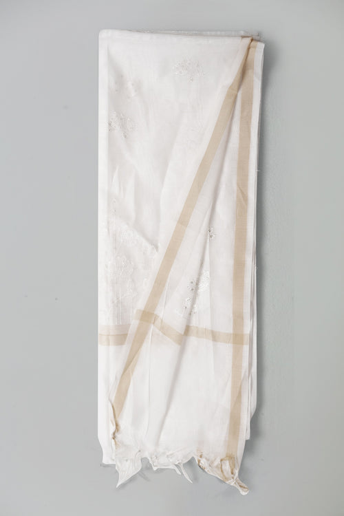 Off White Organza Embroidered Dupatta for ladies