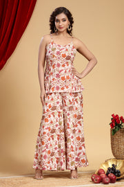 Peach Jaipuri Cotton Floral Printed Top