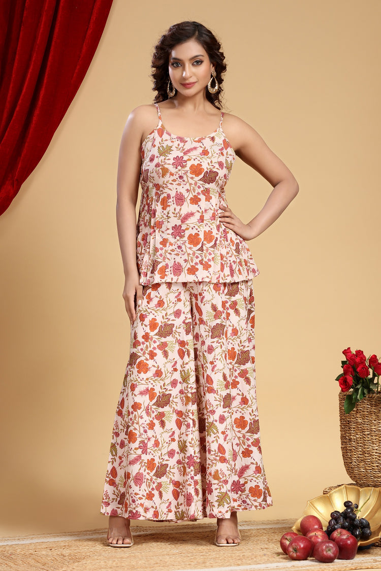 Peach Jaipuri Cotton Floral Printed Top