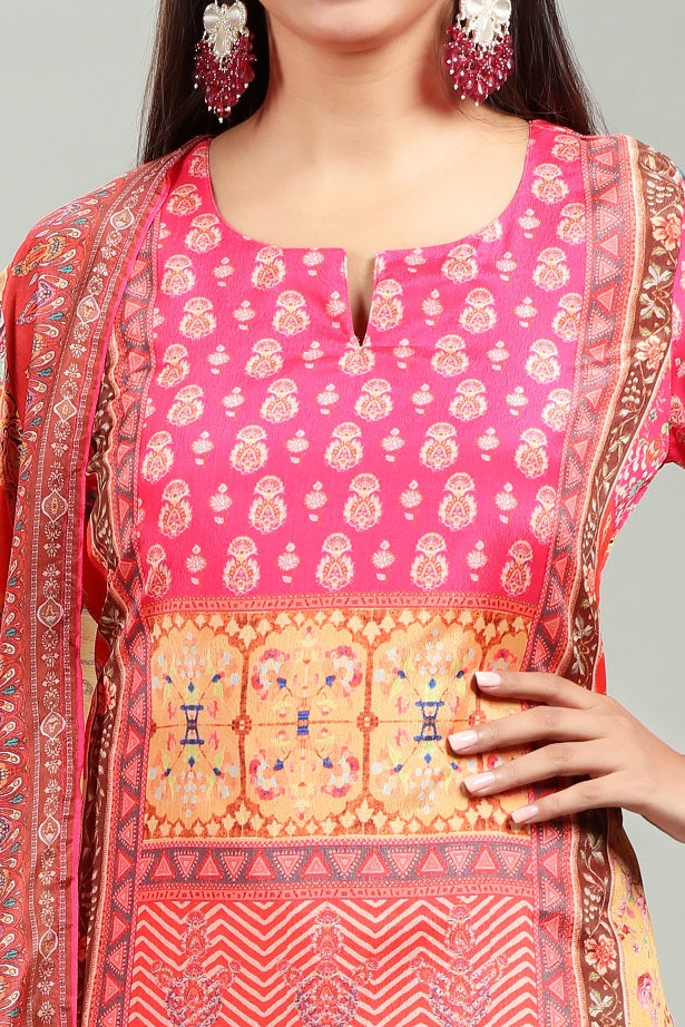 Multicolor Cotton A Line Printed Kurta Pant Suit Set for women