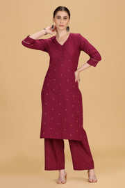 Magenta Cotton Straight Kurta Pant Co ord Set