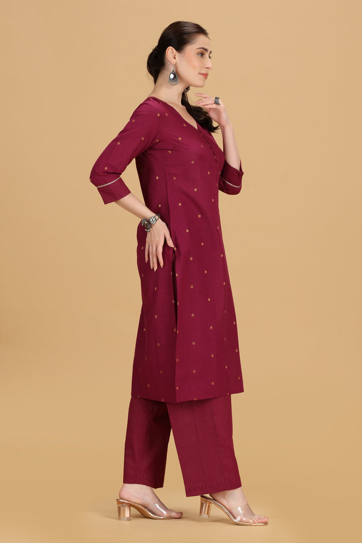 Magenta Cotton Straight Kurta Pant Co ord Set