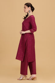 Magenta Cotton Straight Kurta Pant Co ord Set