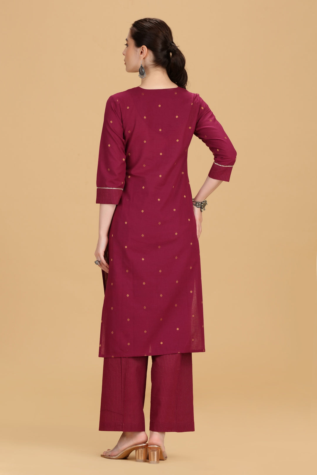 Magenta Cotton Straight Kurta Pant Co ord Set