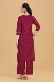 Magenta Cotton Straight Kurta Pant Co ord Set