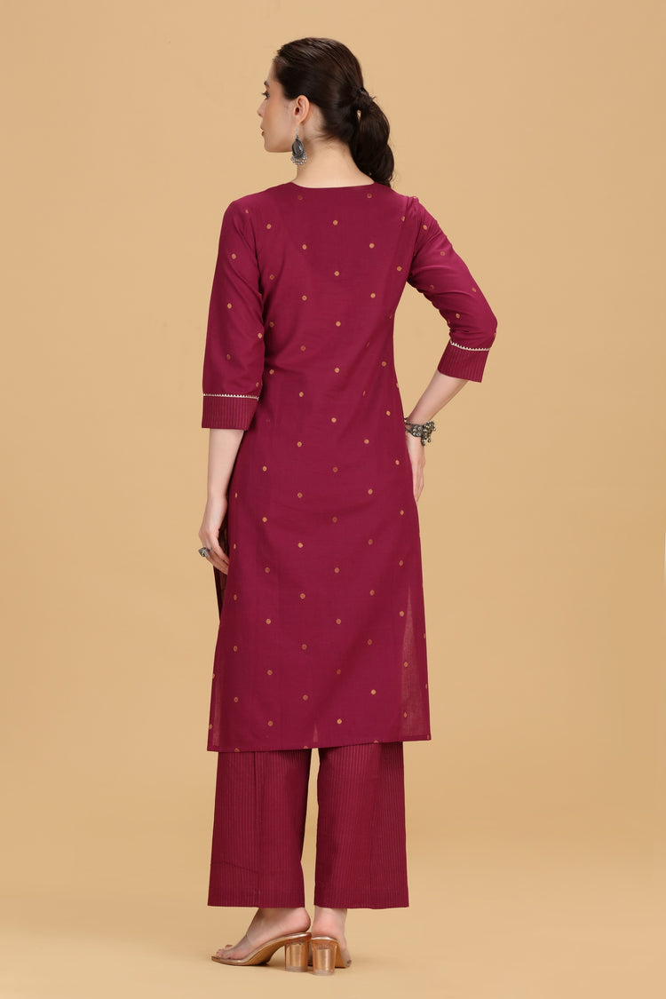 Magenta Cotton Straight Kurta Pant Co ord Set