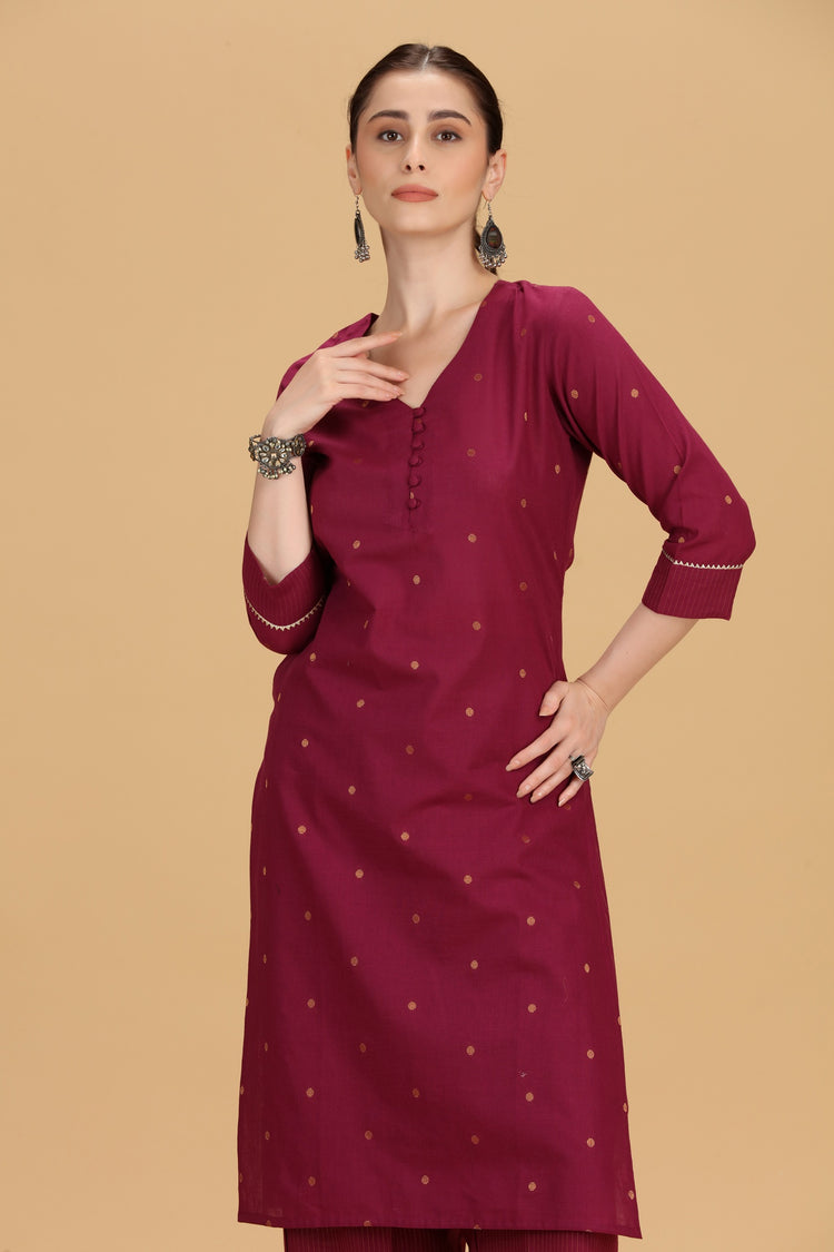 Magenta Cotton Straight Kurta Pant Co ord Set