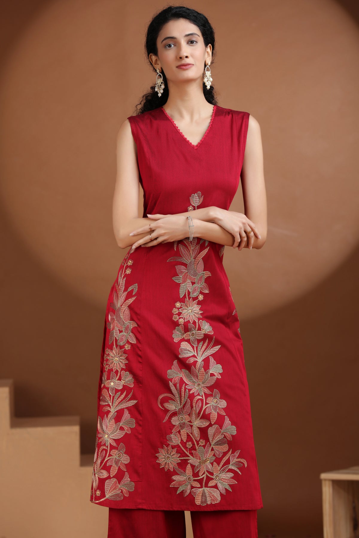 Magenta Embroidered A-Line Co-ord Set