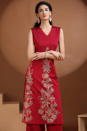 Magenta Embroidered A-Line Co-ord Set