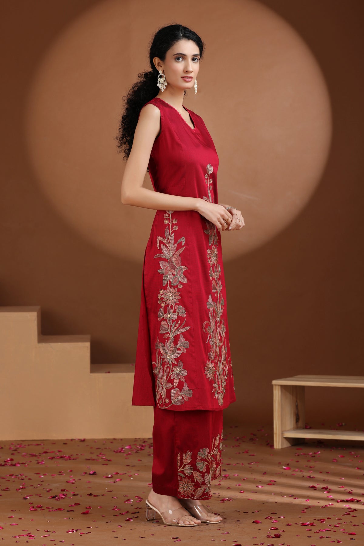 Magenta Embroidered A-Line Co-ord Set