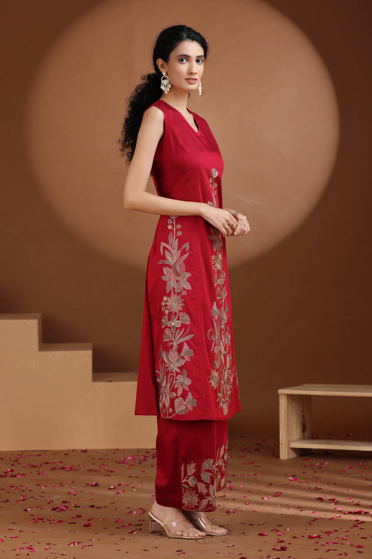 Magenta Embroidered A-Line Co-ord Set