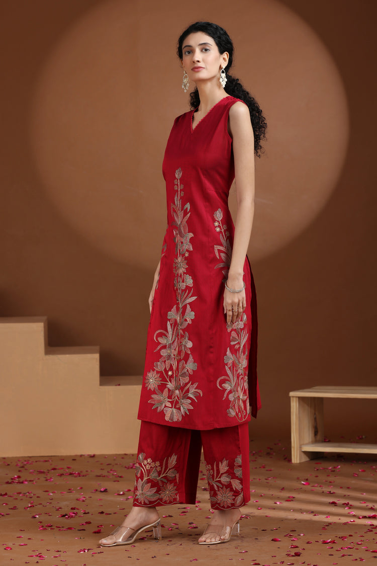 Magenta Embroidered A-Line Co-ord Set