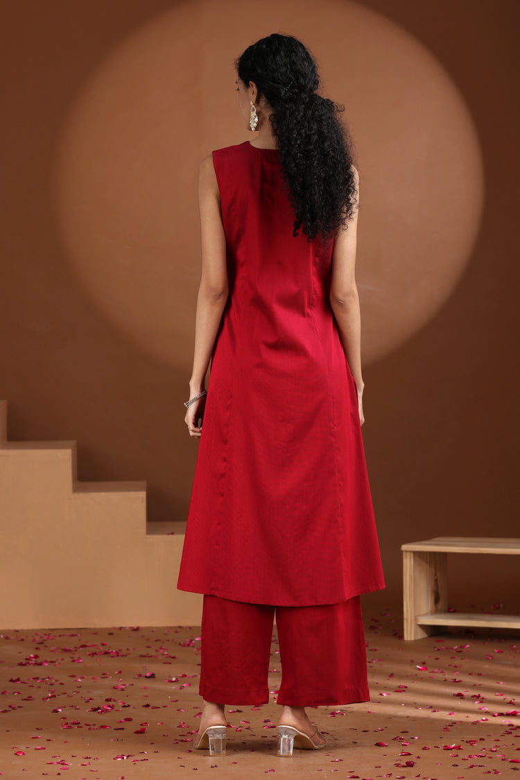 Magenta Embroidered A-Line Co-ord Set