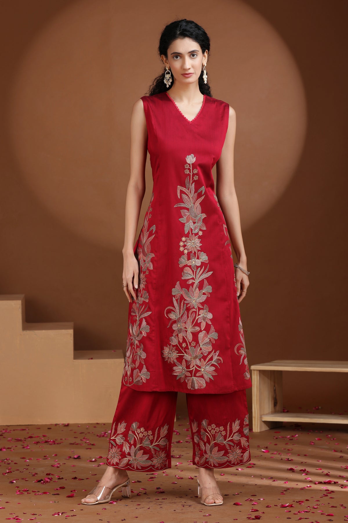 Magenta Embroidered A-Line Co-ord Set