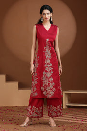 Magenta Embroidered A-Line Co-ord Set