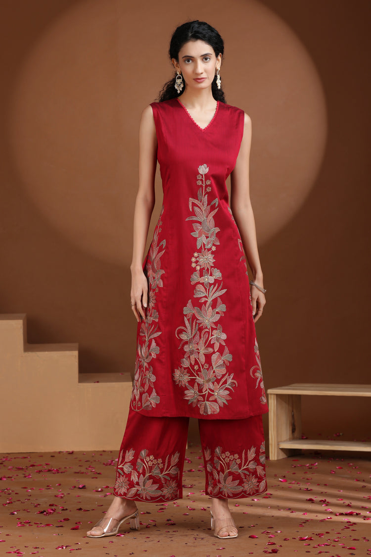 Magenta Embroidered A-Line Co-ord Set