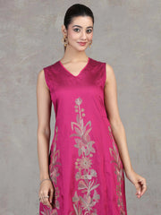 Magenta Floral Embroidered A-Line Co-ord Set