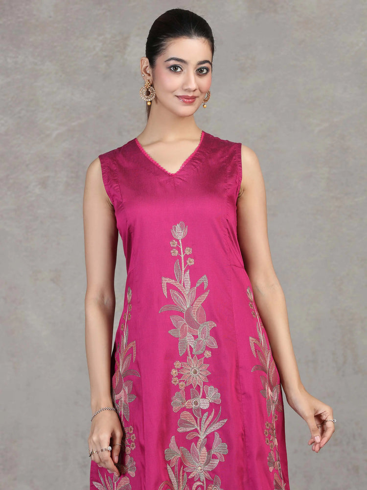 Magenta Floral Embroidered A-Line Co-ord Set