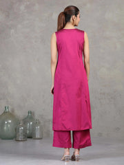 Magenta Floral Embroidered A-Line Co-ord Set