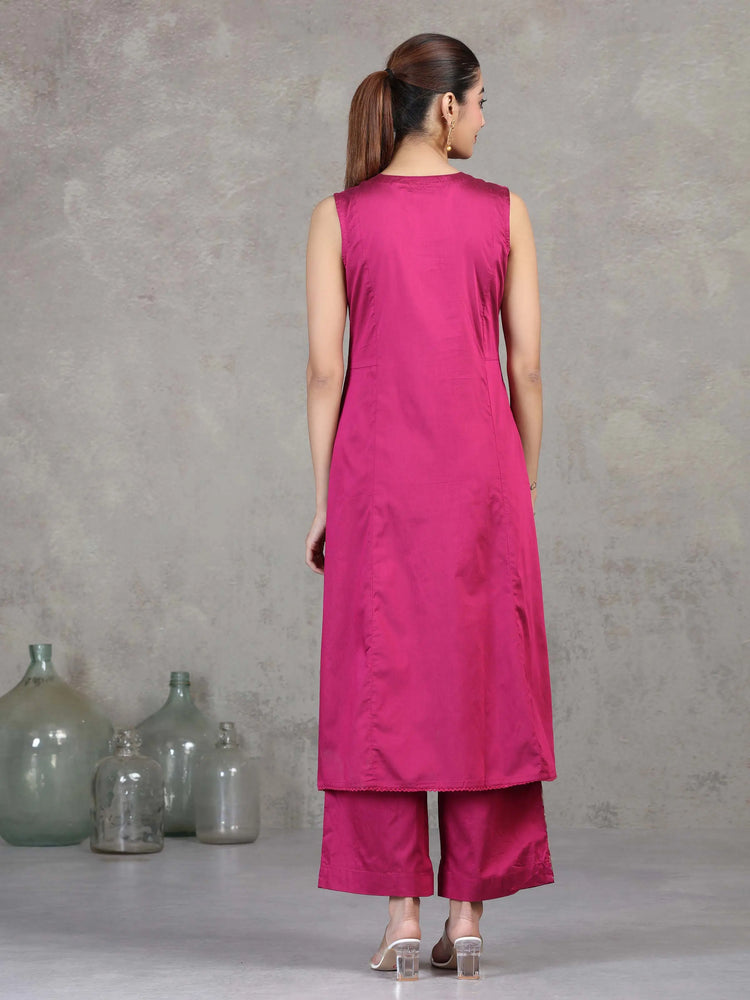 Magenta Floral Embroidered A-Line Co-ord Set