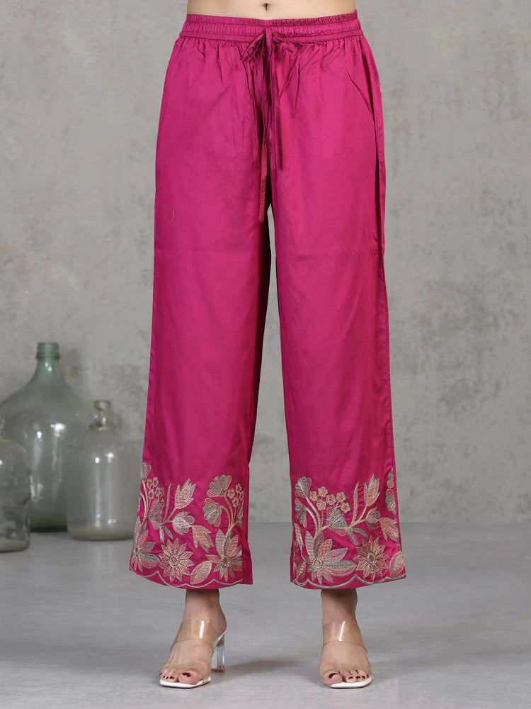 Magenta Floral Embroidered A-Line Co-ord Set
