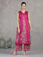 Magenta Floral Embroidered A-Line Co-ord Set