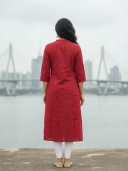 Maroon A Line Solid Cotton Kurta