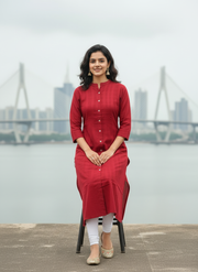 Maroon A Line Solid Cotton Kurta