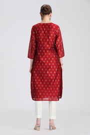 Maroon Chanderi Embroidered Straight Kurta