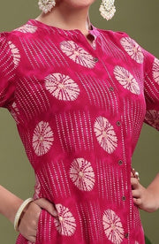 Bright Pink Cotton Printed Straight Kurta
