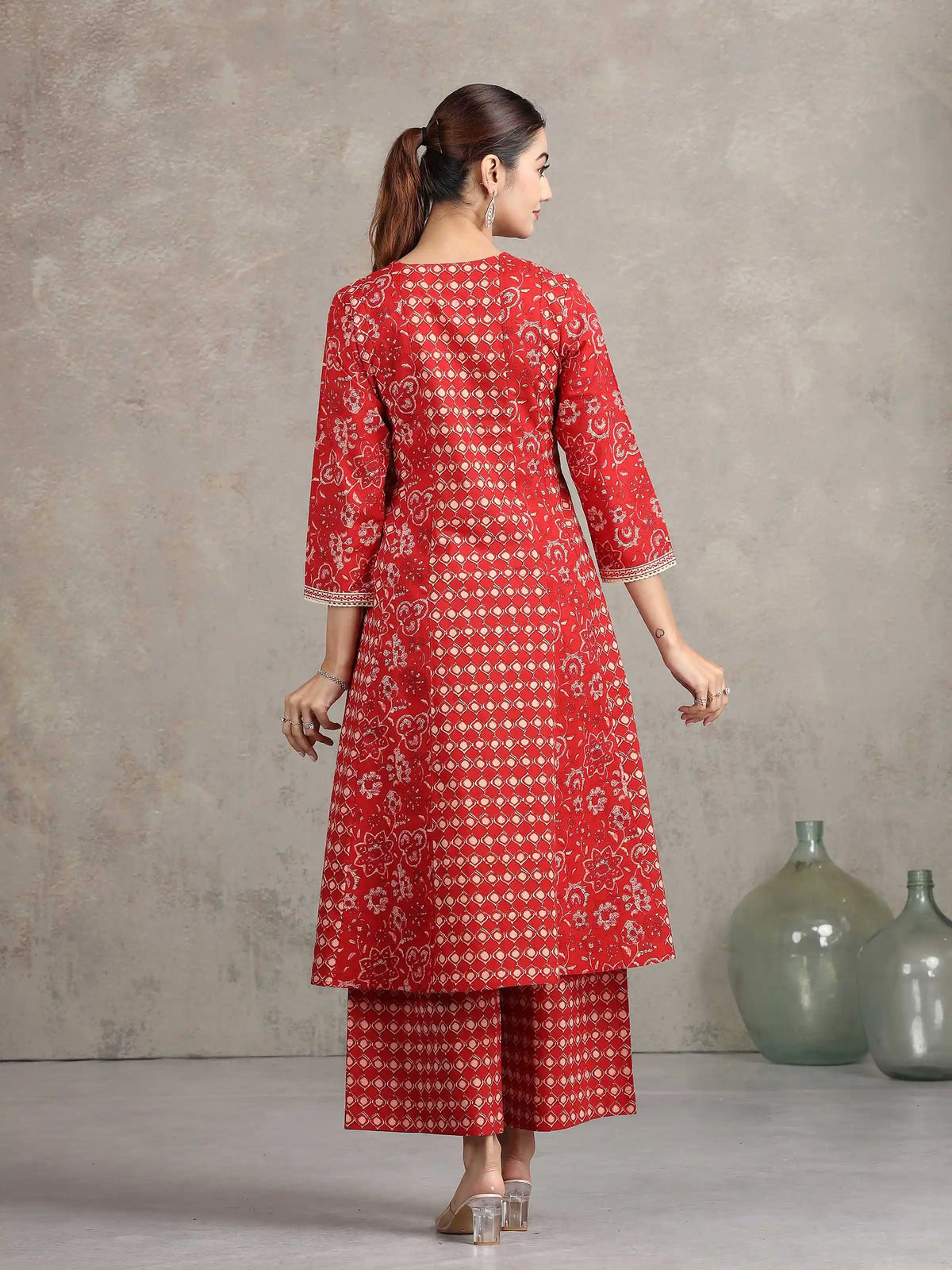 Maroon Floral Printed Straight Cotton Ethnic Set