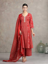 Maroon Floral Printed Straight Cotton Ethnic Set