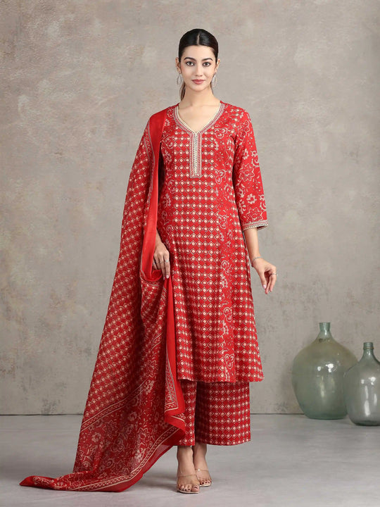 Maroon Floral Printed Straight Cotton Ethnic Set