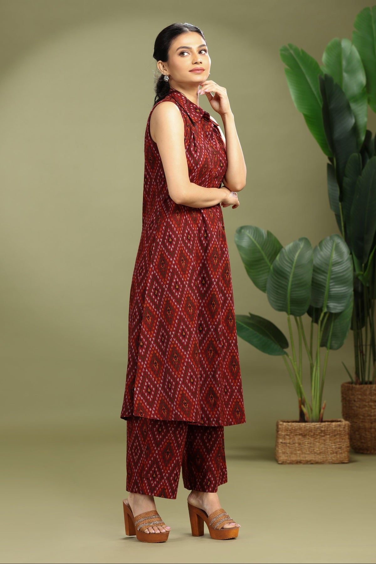 Maroon Cotton Flex Printed A-Line Co-ord Set
