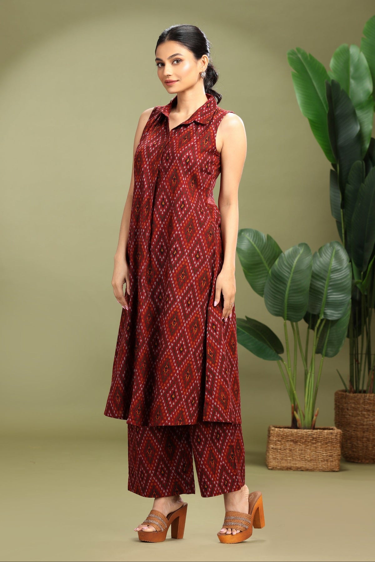 Maroon Cotton Flex Printed A-Line Co-ord Set