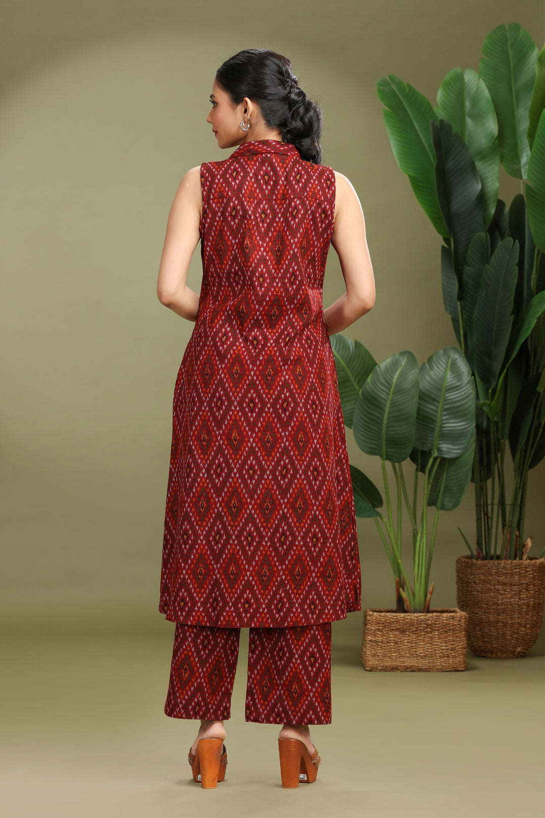 Maroon Cotton Flex Printed A Line Kurta Pant Co ord Set