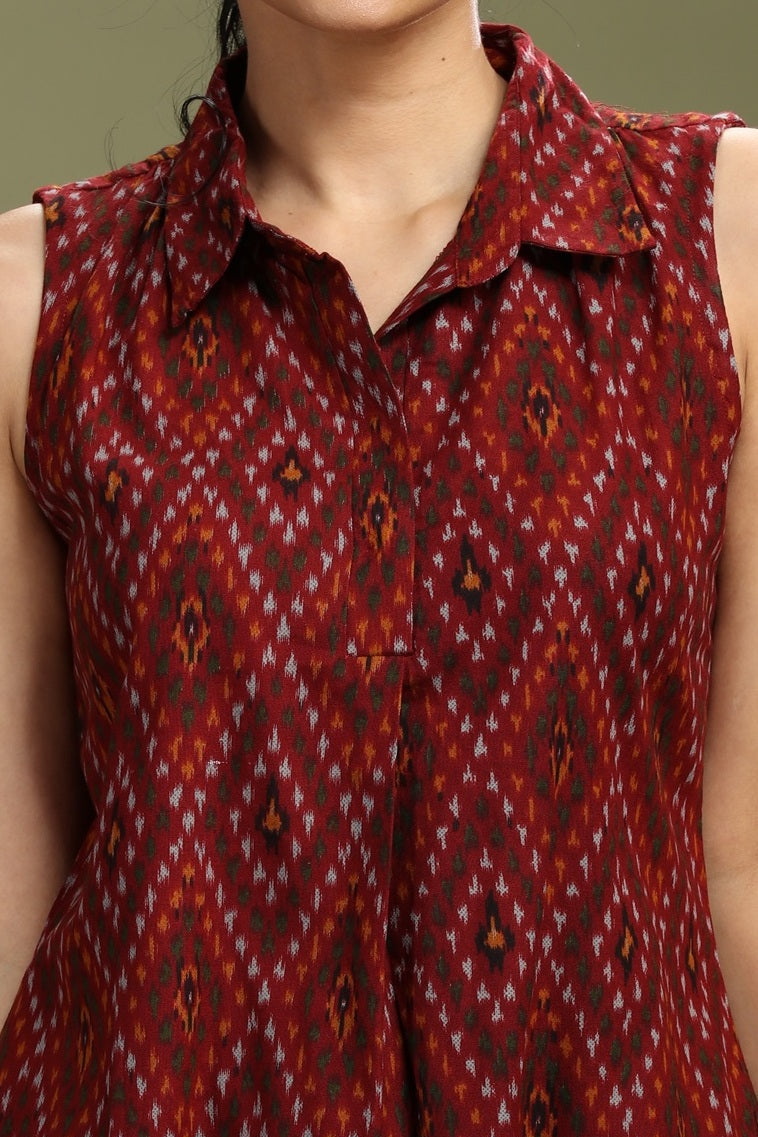 Maroon Cotton Flex Printed A-Line Co-ord Set