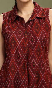 Maroon Cotton Flex Printed A Line Kurta Pant Co ord Set