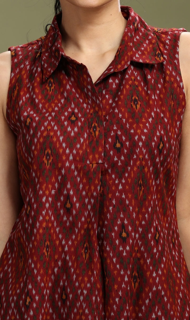 Maroon Cotton Flex Printed A Line Kurta Pant Co ord Set