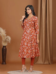 Maroon Floral Embroidered A-Line Cotton Kurta