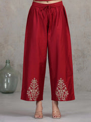 Maroon Floral Embroidered A-Line Ethnic Set