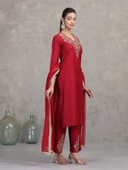 Maroon Floral Embroidered A-Line Ethnic Set