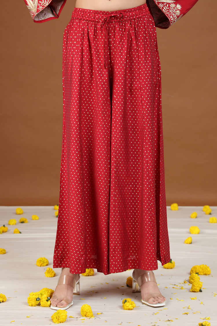 Maroon Floral Embroidered Straight Ethnic Set